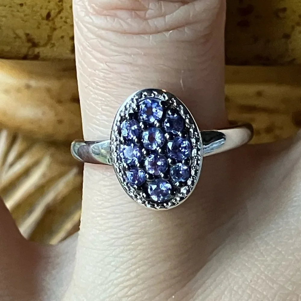 Natural Tanzanite Sterling Silver Cluster Ring Size 8